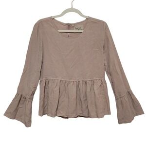 Thread‎ & Supply Tan Peplum Top Blouse Long Sleeve Womens Size Small